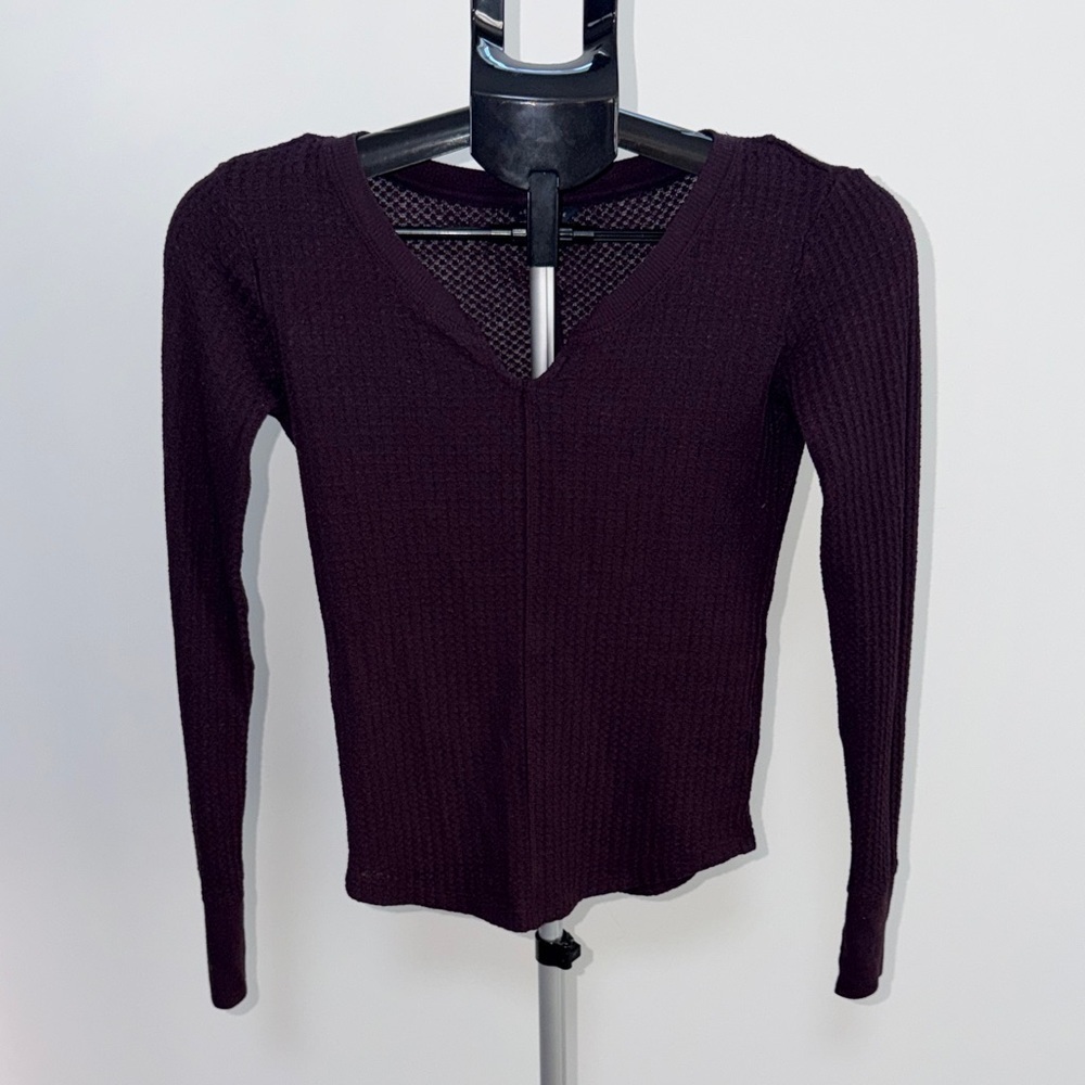 Women's V-Neck Ribbed Top Plum Purple